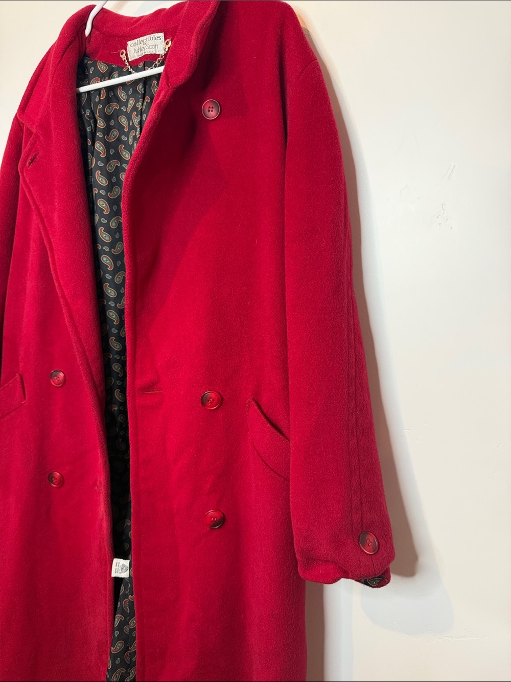 Women's Wool Red Double-Breasted Trench Coat by Collection - Picture 8 of 13